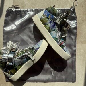Giuseppe Zanotti Floral High-Top Sneakers – Metallic Straps